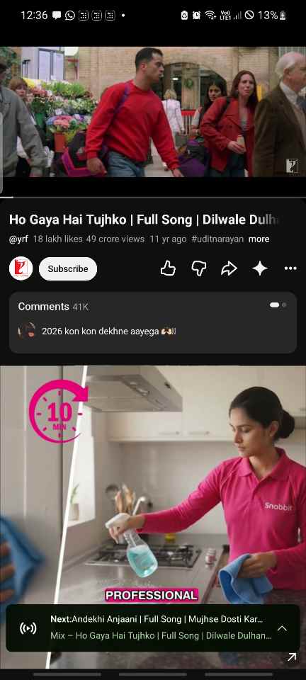 YouTube app playing music video